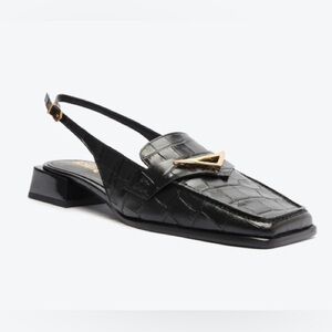 SCHUTZ/Revolve Women’s Arizona Slingback Block Heel Leather Flats in Black Croc